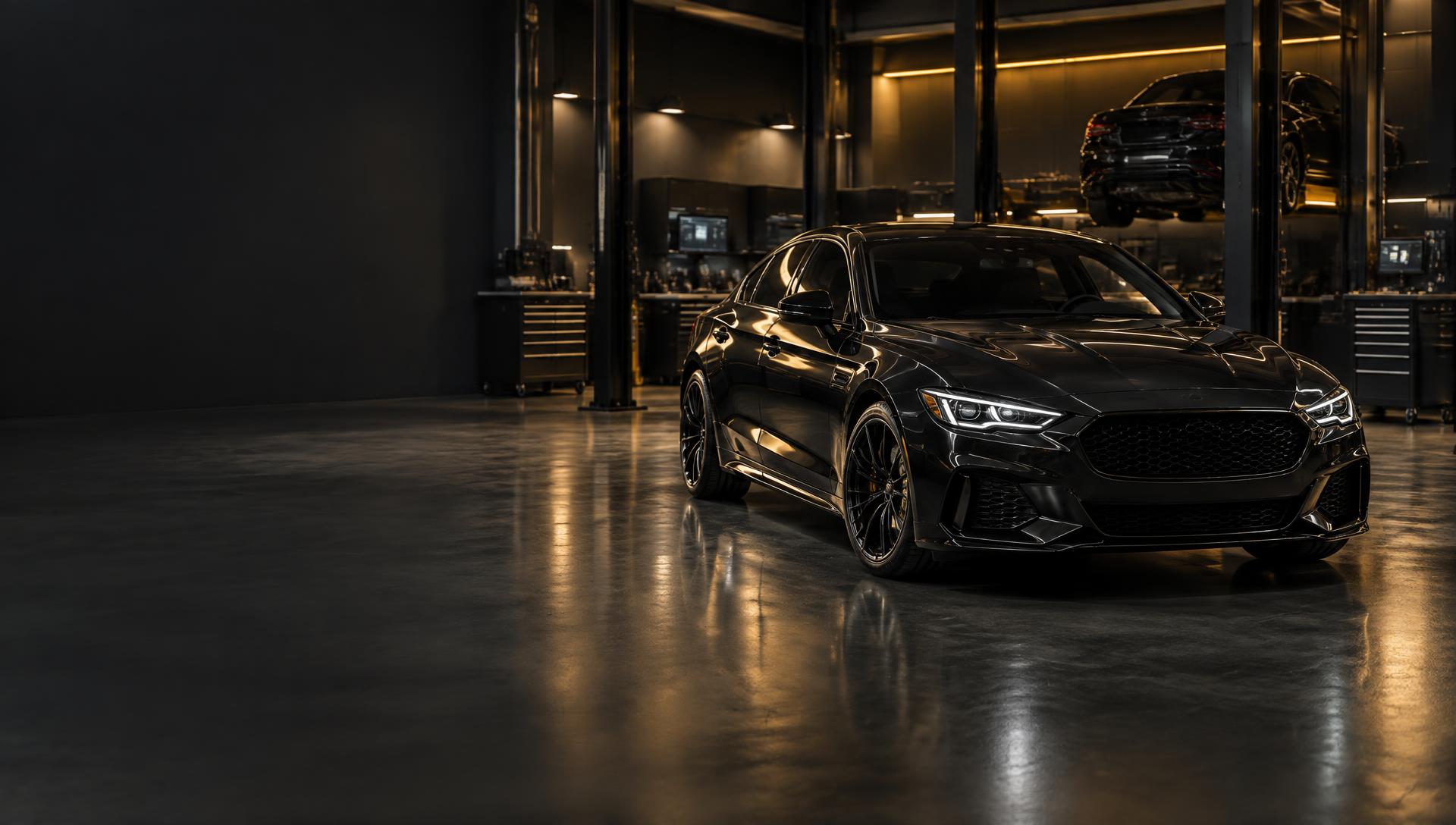 Carro moderno em uma oficina automotiva premium
